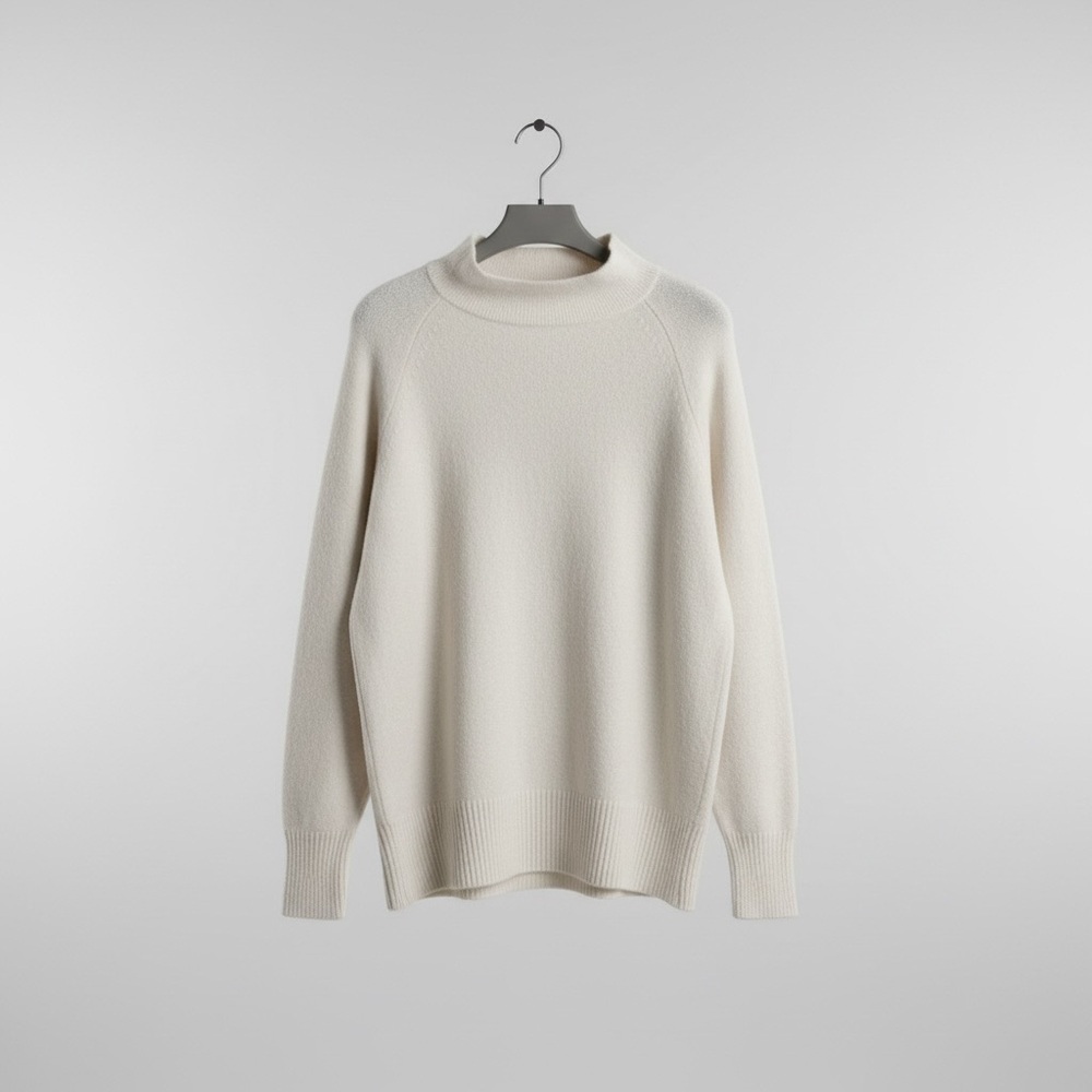 Nine West Ivory Cozy Mock Neck Pullover Sweater M Soft Neutral Ribbed